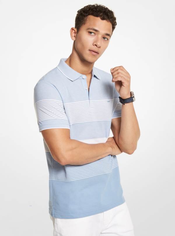 Panske Polokosele Michael Kors Striped Cotton Blend Piqué Námornícka Modrá - Oblecenie Michael Kors Slevy | EBXQV-6275
